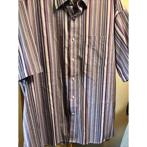 ENRO Vintage Men’s XL Purple Striped Short Sleeve Button Down Cotton Shirt - Picture 6 of 11